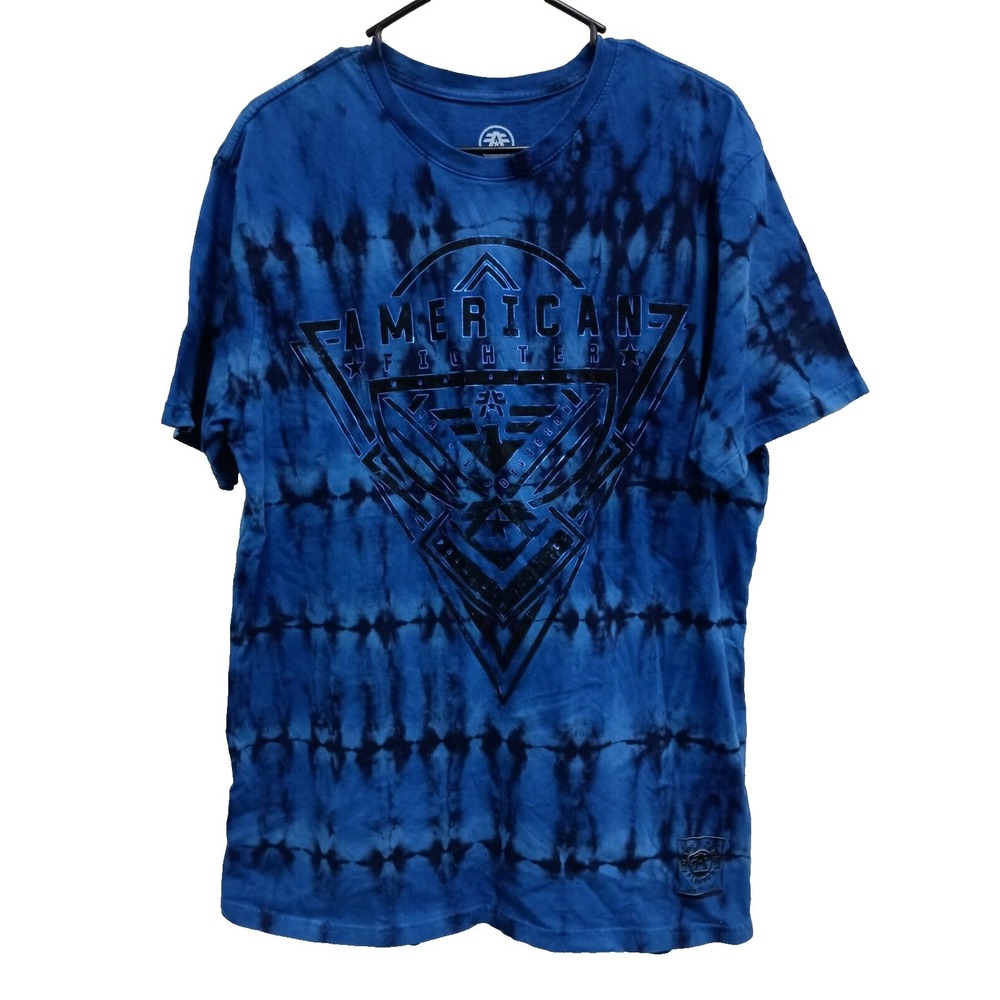 American Fighter The Buckle Mens Graphic T Shirt Large Blue Short Sleeve Tie Dye